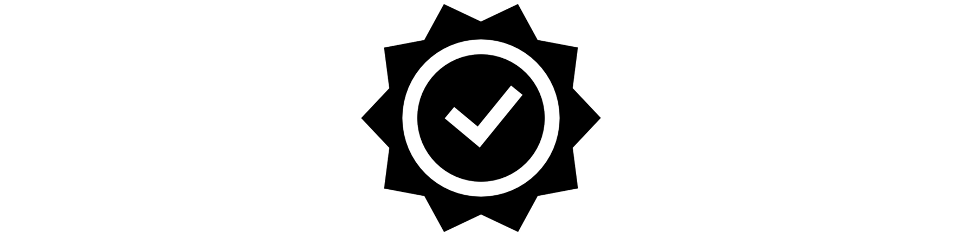 Guarantee logo of a black rosette with a tick
