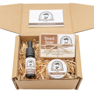 Beardsmith beard care gift box with beard soap beard oil and beard styling wax