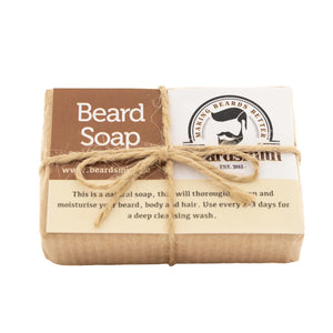 Beardsmith beard soap wrapped with paper and string